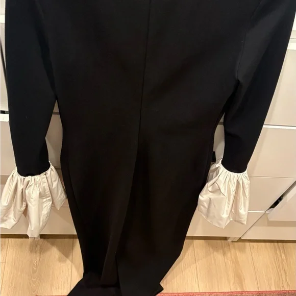 STAUD Black Long-Sleeve Dress with White Ruffle Cuffs - Picture 4 of 4